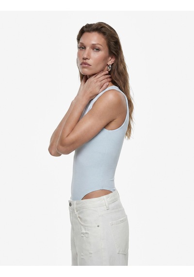 Koton Slim Fit Bisiklet Yaka Kolsuz Bodysuit Mavi 6sak10103ek