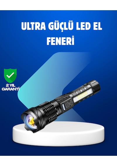 Mey İthalat Güçlü Led El Feneri Şarj Edilebilir Çok Modlu