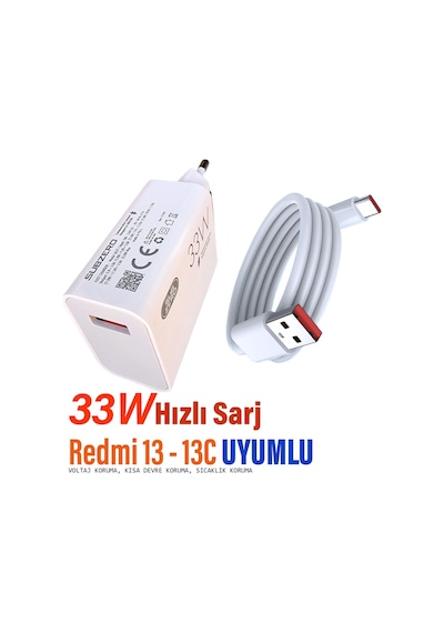 Redmi 13c Şarj Aleti 33w Hızlı Şarj Cihazı Ve Kablosu Redmi 13 Uyumlu Şajr