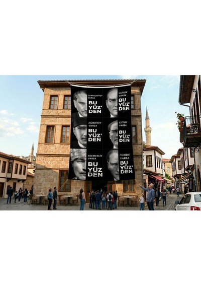 Mustafa Kemal Atatürk Altın İmza Ay Yıldız Bayrak Poster Bayrak Premium Raşel Kumaş Ata59 Diğer
