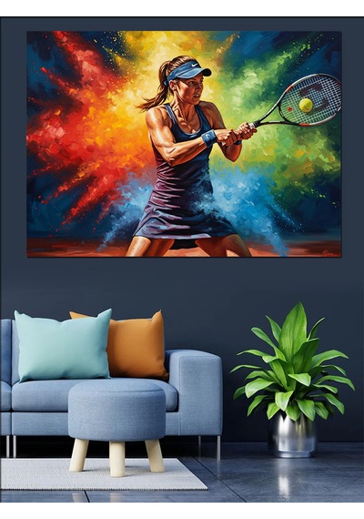 Ahşap Tablo Tenis Oynayan Kadın Ve Renk Patlaması