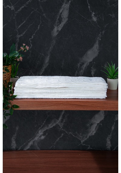 Dantelli Güpürlü Lüks %100 Pamuk Çeyizlik 6 Lı El Yüz Havlu Seti 40x70 - Beyaz - 4400 Beyaz