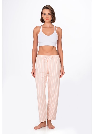 Kompedan Kadın Süet Bej Çizgili Pijama Tek Alt Desen 10