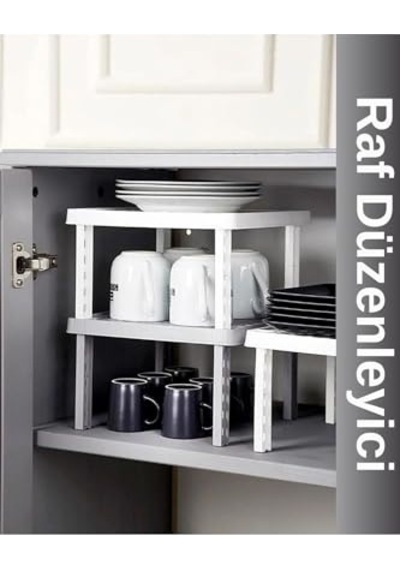 3'lü Kare Plastik Raf Düzenleyici Raf Yükseltici Dolap Içi Organizer Genel