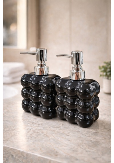 Makri Home 2 Adet Bubble Cam Sıvı Sabunluk, 300 Ml + 300 Ml - Siyah, 9,5x6,5x15 Cm