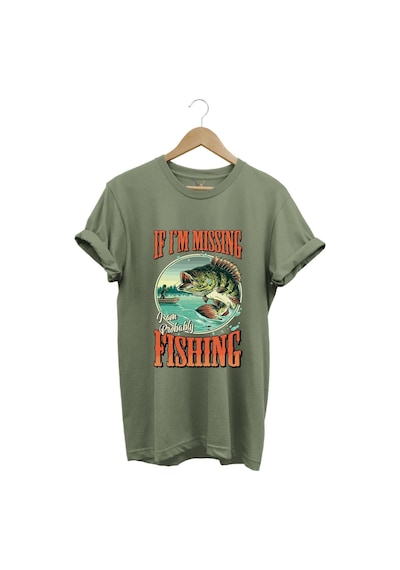 Balıkçı Fishing Vintage Poster Baskılı Regular Fit %100 Pamuk Haki T-shirt Haki