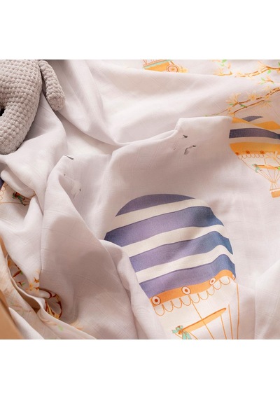 Hafy Baby Organik Pamuk Uçan Balon Desenli Müslin Bebek Örtüsü