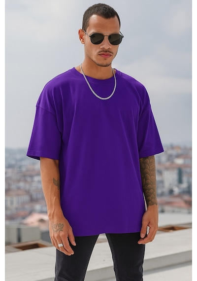 Oversize Beyaz T-shirt Mor
