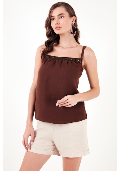 Lela Pamuklu Regular Fit Ip Askılı Bayan Bluz 611Bz0299 Kahve