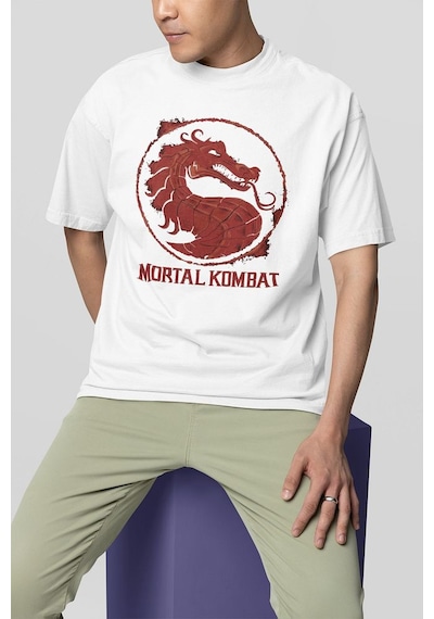 Mortal Kombat Baskılı Unisex Oversize Tişört Beyaz