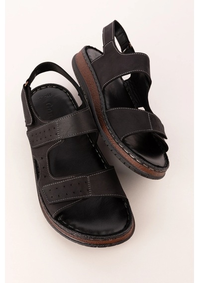 Gondol Unisex Hakiki Deri Cırtlı Ayarlanabilir Rahat Sandalet Hkm.31 Siyah