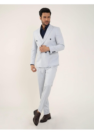 Dufy Mavi Erkek Slim Fit Çizgili Kruvaze Yaka Takım Elbise - 104425-mavi Mavi Dufy Mavi Erkek Slim Fit Çizgili Kruvaze Yaka Takım Elbise - 104425-mavi Mavi