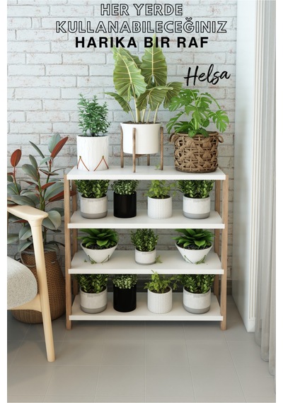 Helsa Beyaz Ahşap 4 Katlı Çiçeklik, Saksılık, Çiçek Standı, Dekoratif Raf - Çok Amaçlı Kullanım Beyaz - 663059929 Beyaz