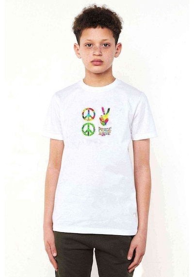 Tshirthane Peace Hippie Peace Set Of Pacifik Baskılı Unisex Çocuk Beyaz T-S