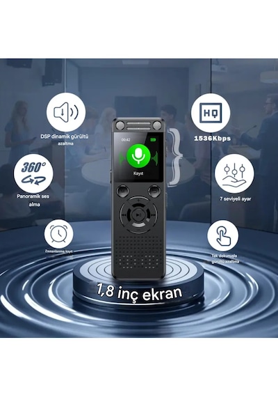 Metal Ses Kayıt Cihazı 32gb Çift Hoparlör, Kristal Mikrofon, 75 Saat Pil, Gürültü Azaltma