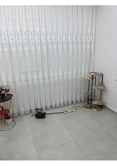 Selen 2895 Gümüş 1/2,5 Pileli Tül Perde, 100 X 270 Çok Renkli