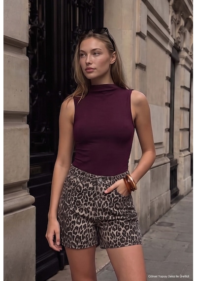 Kadın Leopar 1w6-26 Midi Relax Fit Denim Şort
