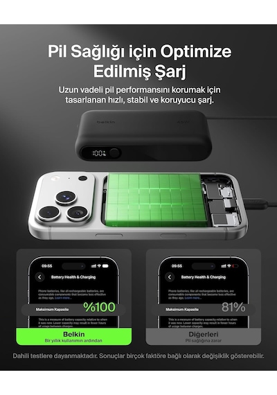Belkin Bpb029hqbk Ultracharge 10000mah 45w Dahili Usb-c Kablolu Dijital Göstergeli Powerbank - Siyah