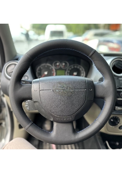 Ford Connect Fiesta Çıkıntılı Bombeli Araca Özel Dikmeli Direksiyon Kılıfı Nokta Düz Mavi İp Siyah