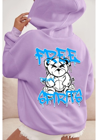 Free Grafiti Sırt Baskılı Sweatshirt Lila