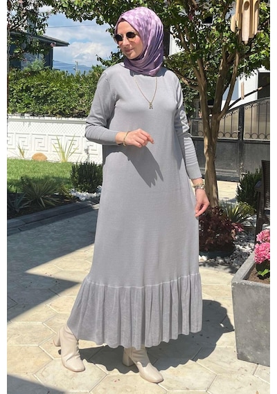 Rabia Şamlı Rüya Gri Triko Elbise Normal