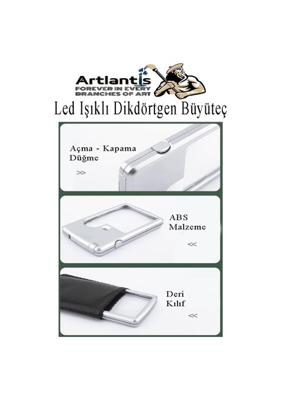 Led Işıklı Kart Tipi Büyüteç 1 Adet 3x 6x Büyütme Lens El Tipi Mercek Cep Büyüteç Kılıflı Okul Büro Ofis