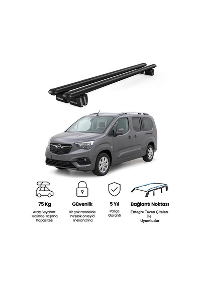 Pençe Opel Combo 2019 Ve Sonrası Uyumlu Siyah Ara Atkı 135cm Port Bagaj Tavan Barı