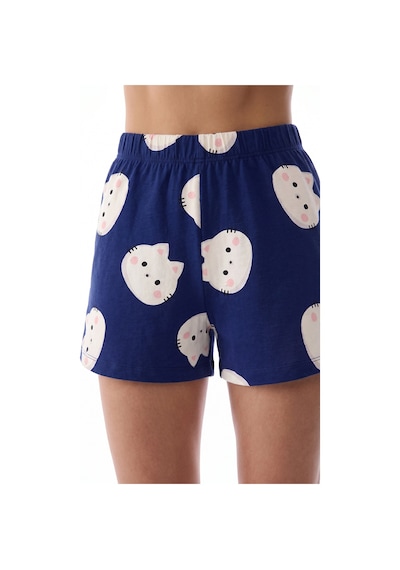 Penti Lacivert Happy Cats Şort Pijama Takımı