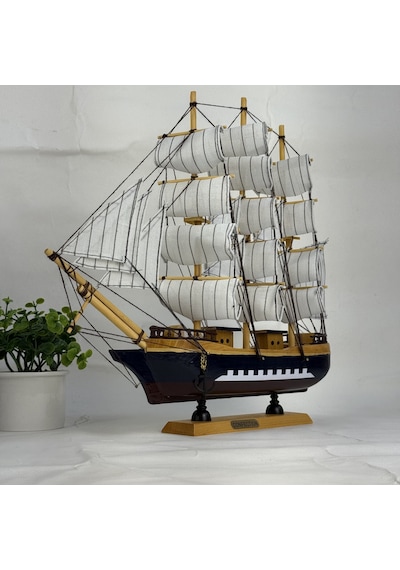 40 Cm Büyük Boy El Yapımı Ahşap Yelkenli Gemi Maketi, Dekoratif Masa Üstü Deniz Temalı Model
