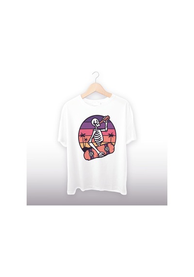 Kurukafa Detaylı Unisex Tişört Beyaz