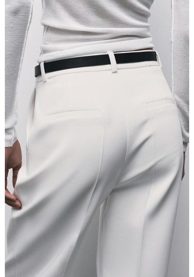 Açelyaokcu Premium Vento Orta Bel Wide Leg Dokuma Pantolon Beyaz