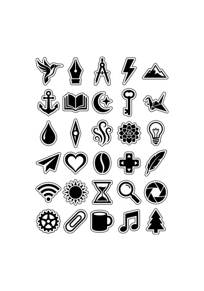 30 Adet Minimalist Siyah Beyaz İkon Sticker Seti - Laptop Ajanda Defter İçin