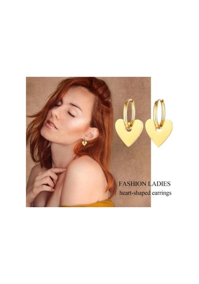 Kalp Çelik Paslanmaz Halka Küpe Gold - 702616088 Gold
