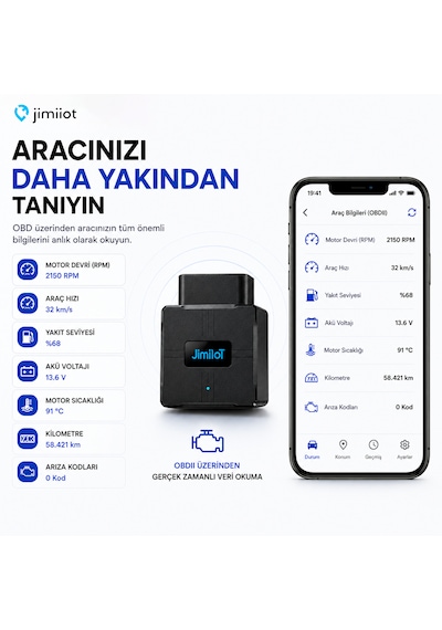 Jimiiot Jimi Iot Vl502 4g Gps Araç Takip Ve Obd Araç Bilgisayarı Canlı Takip, Araç Verileri, Obdıı Tak & Çalıştır