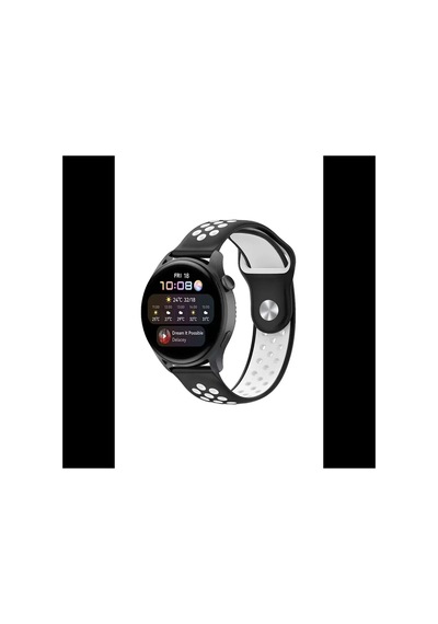 Watch 22mm Spor Delikli Kordon - Siyah-beyaz Bz8683140521905