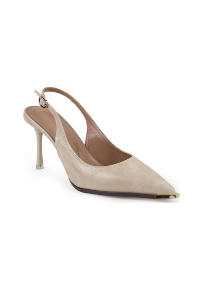 Libero L085.k3080 Kroko Desenli Metal Burunlu Slingback İnce Topuklu Kadın Stiletto Ekru