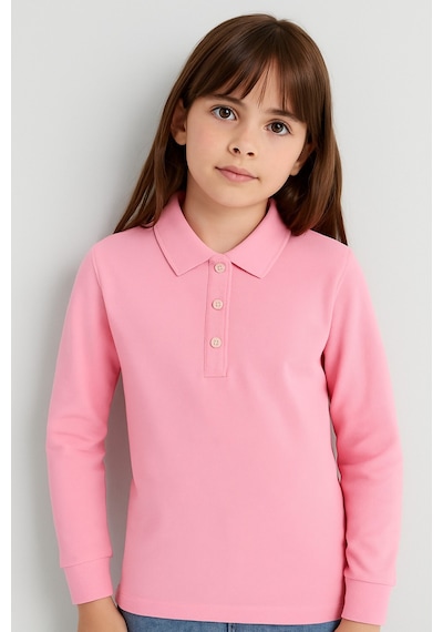 Esila Kids Çocuk Tişört Uzun Kollu Polo Yaka Tişört Seti Pamuklu Okul Üniforma Ve Tişört 5-14 Yaş 6340 Pembe