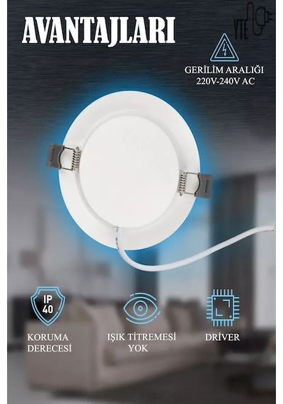 3 W Beyaz Sıva Altı Yuvarlak Led Panel 6500 K Yüksek Kalite Beyaz - Beyaz