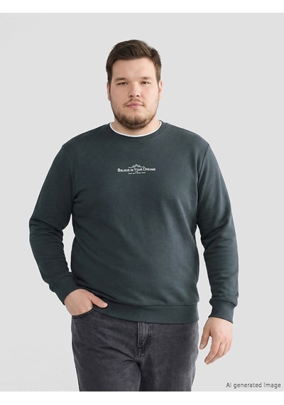 Lcwaıkıkı Classic Antrasit Bisiklet Yaka Baskılı Erkek Sweatshirt