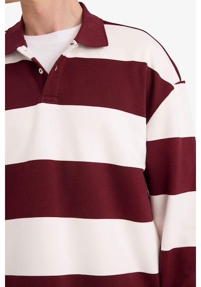 Defacto Boxy Fit Polo Yaka Çizgili Sweatshirt G5091ax25wnbr194 Bordo-br194