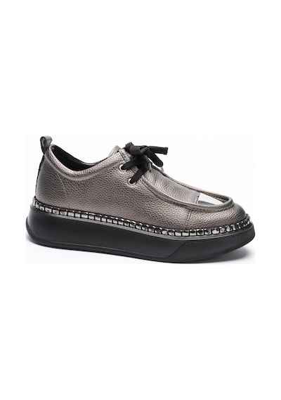 Mubiano Kadın Deri Sneaker Spor Ayakkabı Platin Detaylı Bağcıklı Platin Vina Platin