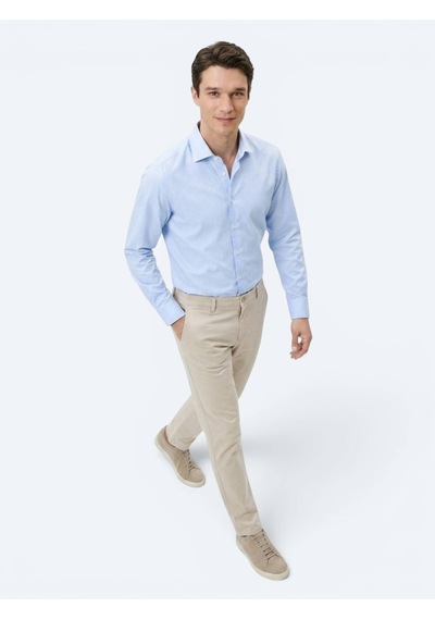 Kip Açık Mavi Çizgili Regular Fit Uzun Dokuma Casual Pamuk Karışımlı Gömlek