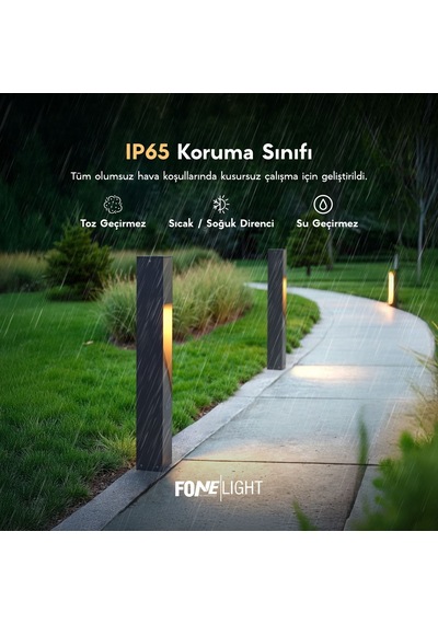 FoneLight Luzerra 75 cm LED Bahçe Aydınlatma Direği Antrasit Alüminyum IP65 Bollard Peyzaj Yürüyüş Yolu Lambası 9W 4000K