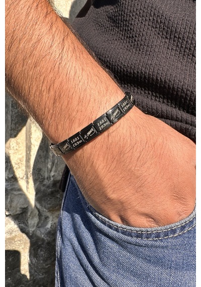 K. Atatürk İmzası 1881-193 İtalyan Charm Unisex Çelik Bileklik Scb59 Siyah 94944259