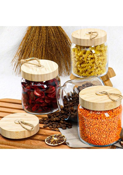 3 Adet Paşabahçe Woody Bambu Kapaklı Kavanoz 575 Cc Çok Renkli
