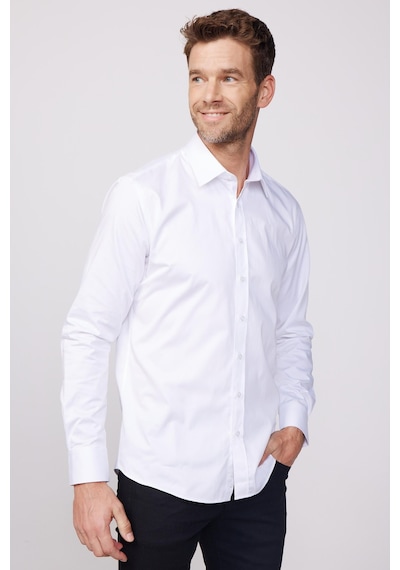 Tudors Modern Slim Fit Uzun Kollu Pamuk Saten Premium Seri Erkek Beyaz Gömlek-23894 Beyaz