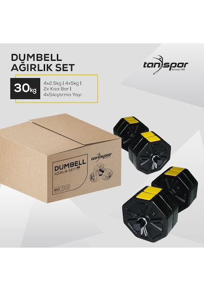 Tan Spor Dambıl Halter Ağırlık Kısa Bar Set 30 KG