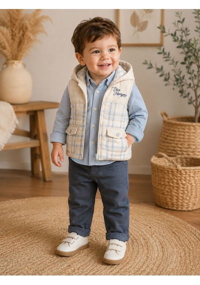 Hippıl Baby Çizgili Keten Gömlekli Erkek Üçlü Takım 1-4 Yaş -ba7090635 - Mavi