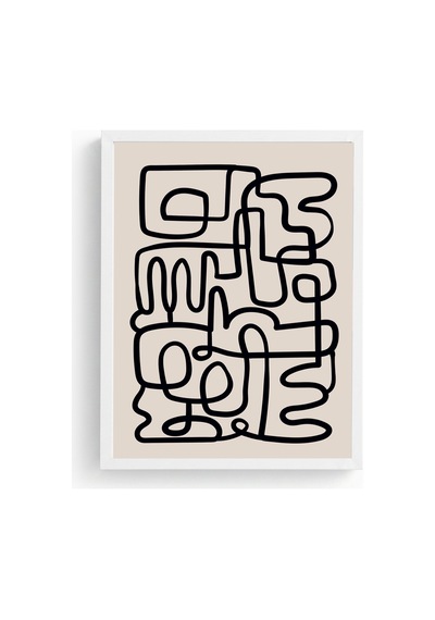 Beyaz Ahşap Çerçeveli Minimal Çizgisel Desenli Tablo - Pastel Huhu1615