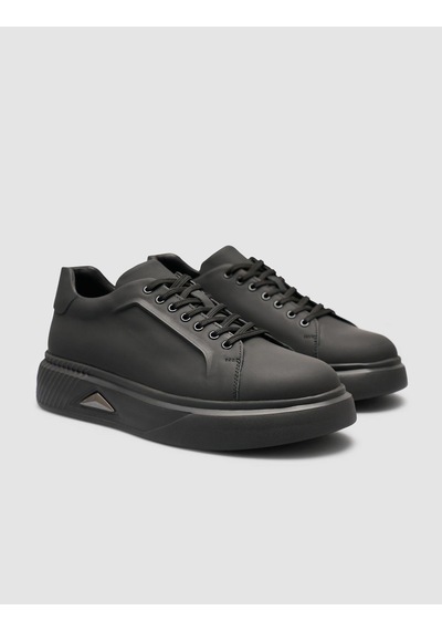 %100 Nubuk Deri Siyah Erkek Sneaker Siyah